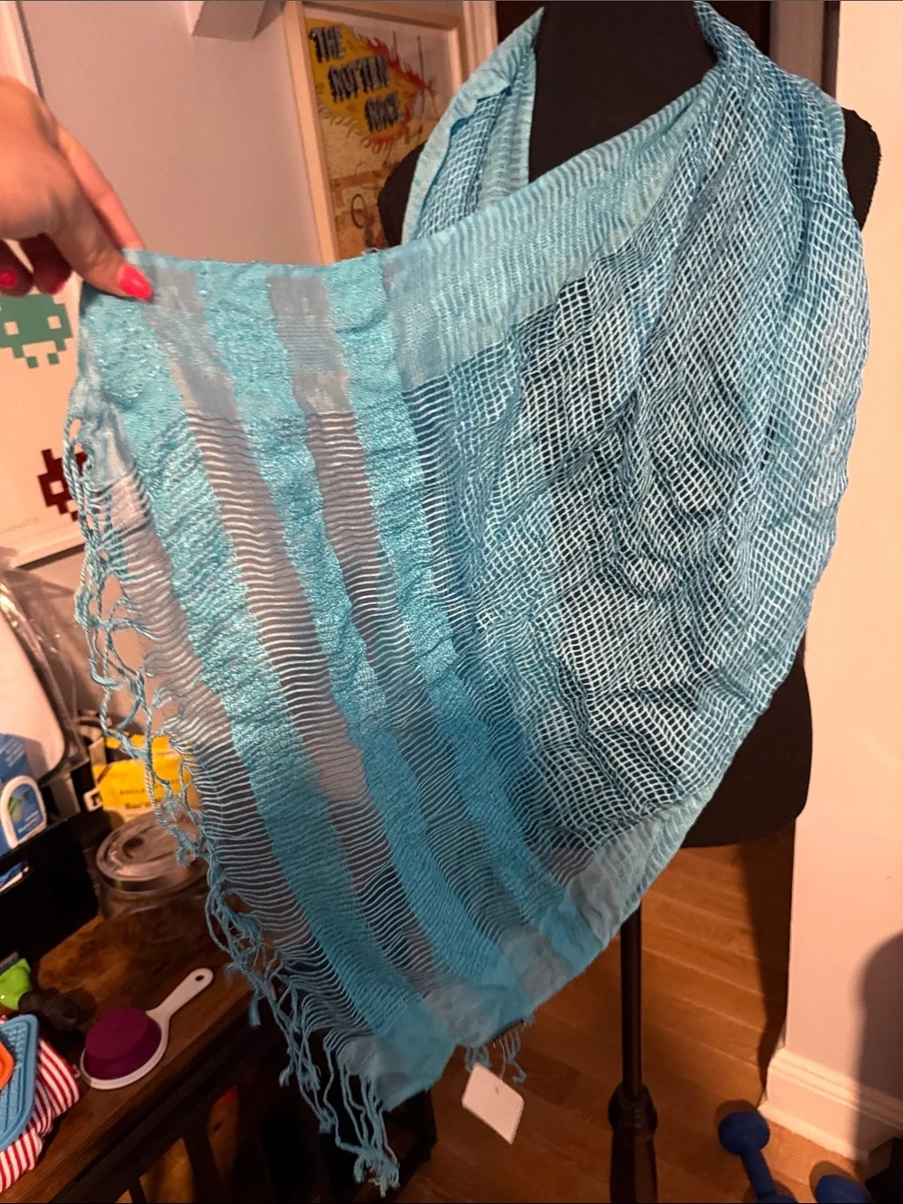 Lightweight Turquoise Fringe Scarf